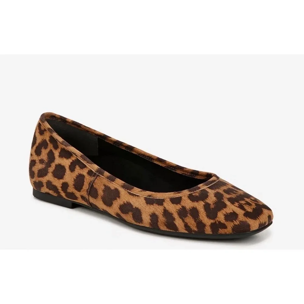 Vionic Orinda Tan Leopard Print Suede Square Toe‎ Ballet Flats Womens 10 M NEW